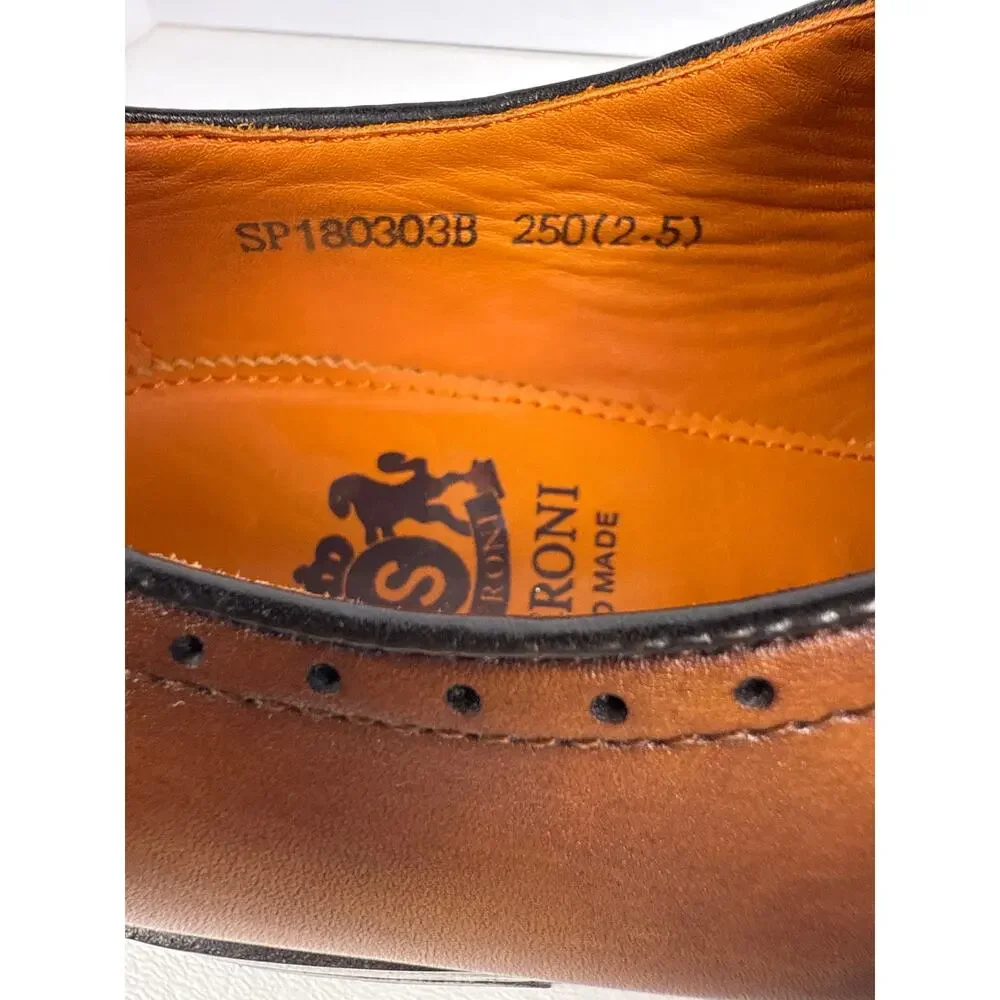 Speroni Monk Strap Dress Shoes Mens 7 7.5‎ Italian Cognac Leather Brogue Cap Toe